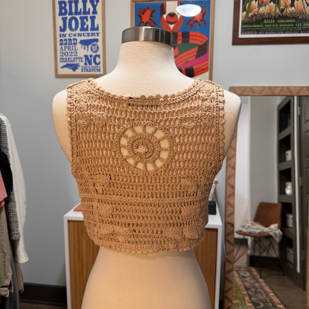 Fab’rik Tan Crochet Vest Top Beige Small - Picture 9 of 10